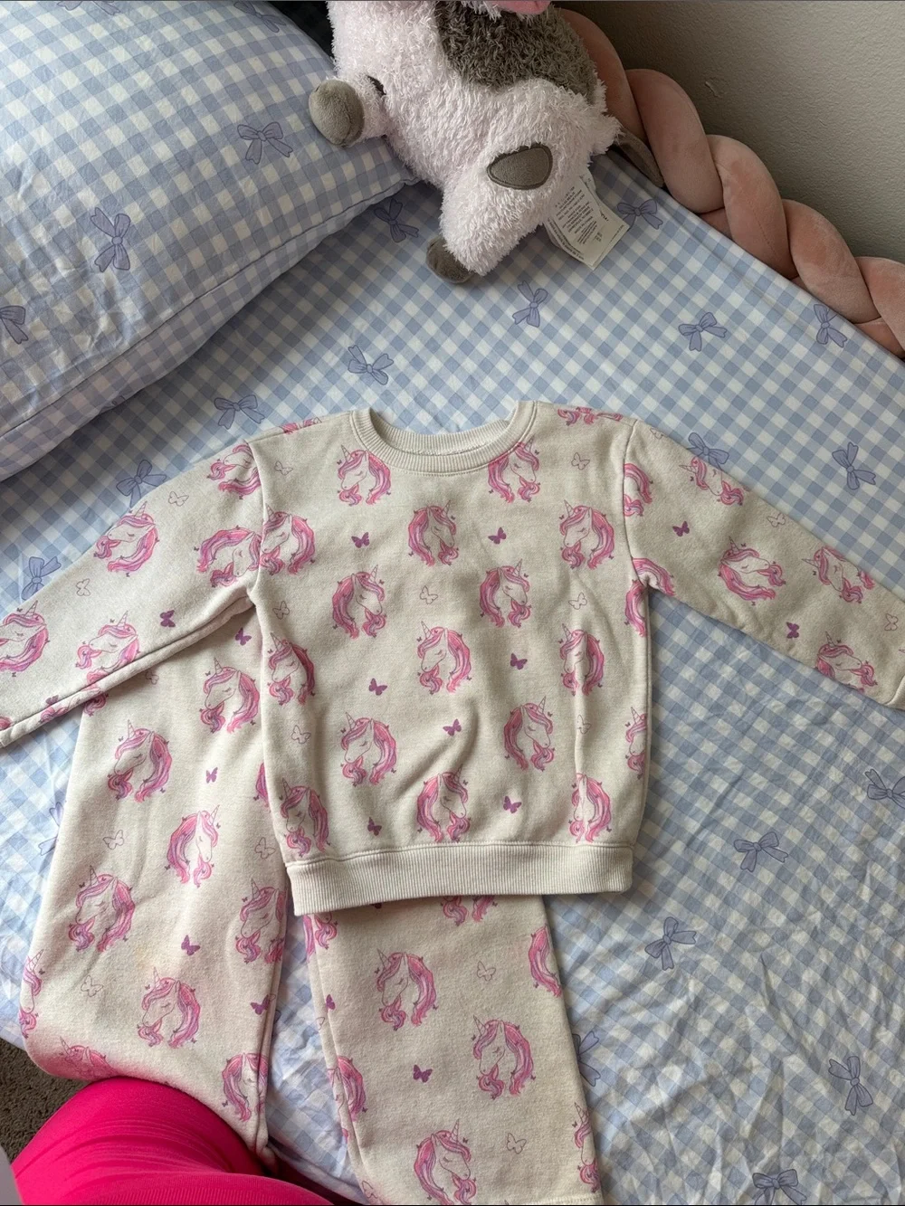 Kids Unicorn Print Pink Cream Pajama Set